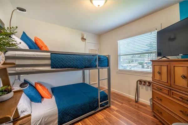 In Bedroom 3, your kids will have a blast sleeping in our cozy and stylish bunk beds. With full size memory foam mattresses on both the top and bottom bunks, they're perfect for a good night's sleep for both kids and adults alike.